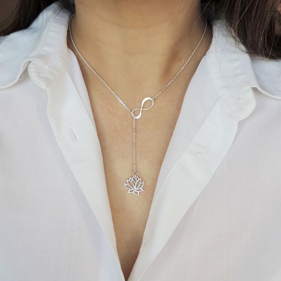 2/$20! Silver Infinity/Lotus Lariat Necklace - Picture 4 of 7